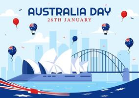 Flat Style Cartoon Background for Australia Day Featuring National Symbols on 26 January vector