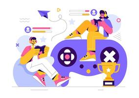 E-sports Illustration featuring a Player Competing in Online Gaming with a Console and Gamepad in a Flat Background vector