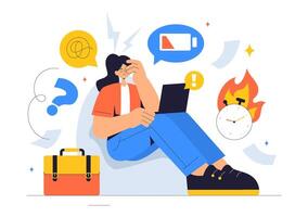 Workplace Burnout Prevention Design Highlighting Mental Health and Safety in a Flat Style vector