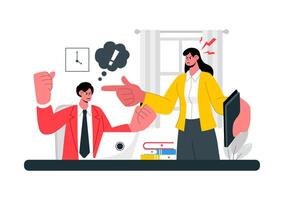 Office Dispute Illustration Showing Coworkers Arguing Over Business Issues in a Corporate Setting vector