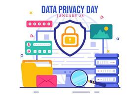 Data Security Awareness Illustration with a Lock on Digital Screens and Files vector