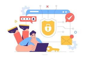Cybersecurity Illustration of Data Safety and Network Protection in a Futuristic Tech Background vector