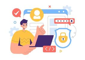 Technological Cyber Security with Network Protection and Data Encryption vector