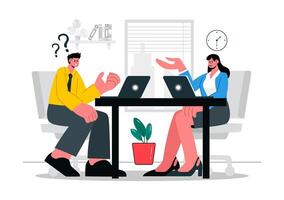 Workplace Argument Illustration with Employees Discussing Problems and Disagreeing in the Office vector