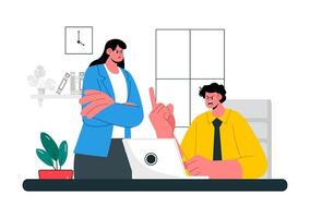 Team Conflict Illustration Depicting Office Workers in Dispute Over Work Issues vector