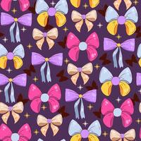 Colorful Seamless Pattern with Cute Bows in Hand Drawn Style. Trendy ribbons. Repeated pattern design perfect for print, cards, banners, wrapping paper, fabric vector