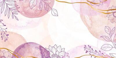 Hand Drawn Floral Background with Pink Watercolor Splashes and Drops. Elegant abstract foliage design with hand painted watercolor texture vector