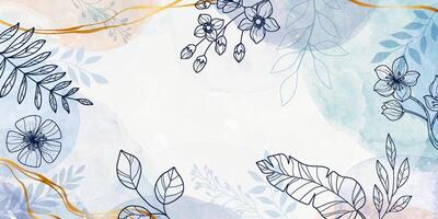Floral Background with Blue Watercolor Splashes and Drops. Elegant abstract foliage design with hand painted watercolor texture vector