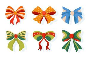 Collection of Decorative Ribbons in Hand-Drawn Style. Includes simple bowknots and modern bowtie designs. Ideal for holidays and festive decorations. vector