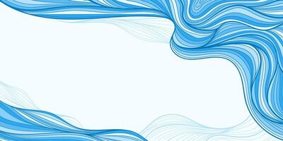 Abstract Background with Blue Line Sea Waves. Water frame. Japanese banner with sea texture in hand drawn style vector