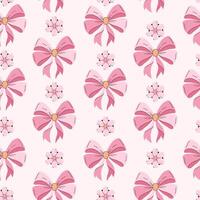Seamless Pattern with Cute Bows and Flowers in Hand Drawn Style. Repeated pattern design perfect for print, cards, banners, wrapping paper, fabric vector