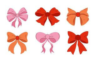 Set of Decorative Ribbons in Hand-Drawn Style. Includes simple bowknots and modern bowtie designs. Ideal for holidays and festive decorations. vector