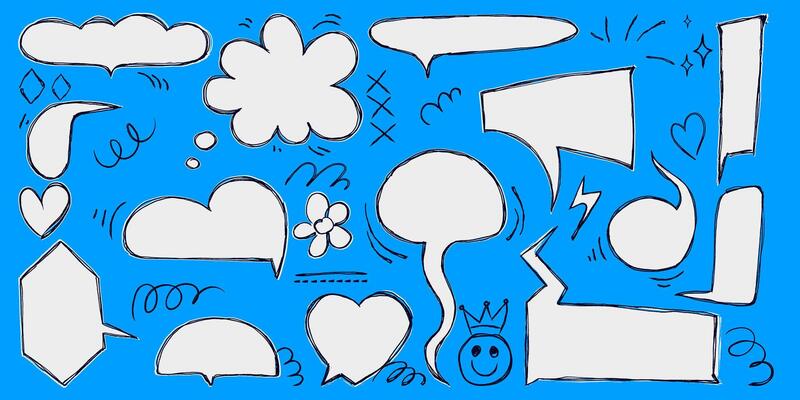 Retro Chat Bubbles in Cartoon Style on Blue Background. Speech chatting boxes with vibrant colors and grunge texture.