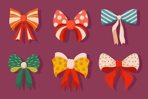 Colorful Collection of Decorative Ribbons in Hand-Drawn Style. Includes simple bowknots and modern bowtie designs. Ideal for holidays and festive decorations. vector