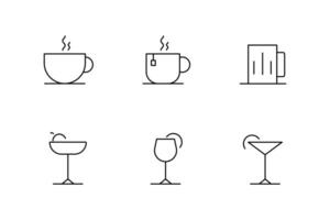 Drink And Beverages Flat Line Style Icons set. Isolated on white vector