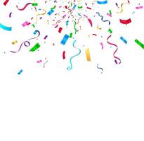 Celebration background template with colorful confetti and ribbons. Holiday poster concept. Festive colorful confetti isolated vector