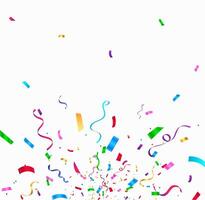 Celebration background template with colorful confetti and ribbons. Bright falling tinsel. vector