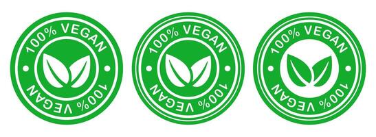 Organic 100 vegan product design template icon symbol. Suitable for vegetarian green leaves logo symbol. vegetarian illustration icon sign. Isolated on white background vector