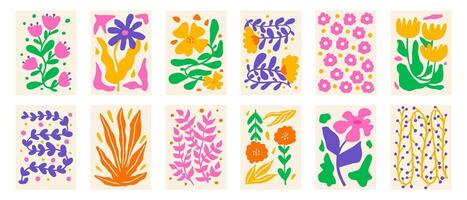 Floral abstract botanical composition set. Trendy minimal style. design for print, wallpaper, poster and invite, card vector
