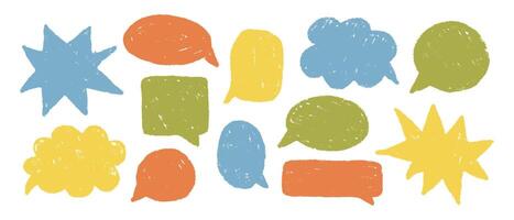 Multicolored set of speech bubbles. Hand drawn chalk various forms of windows, clouds for chat, messages. elements for text on a white background vector