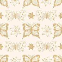Celestial Butterfly and Flowers Seamless Pattern vector