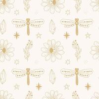 Celestial Chamomile Dragonfly Seamless Pattern vector
