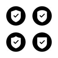Shield with check mark icon set on black circle. Defense, security with checkmark sign symbol vector