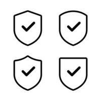 Shield guard outline with check mark icon set. Defense, security sign symbol vector