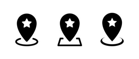 Map pin with star icon set. Favorite place sign symbol vector