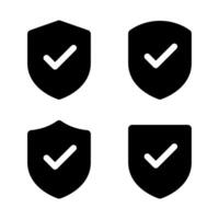 Shield with check mark icon set. Defense, security with checkmark sign symbol vector