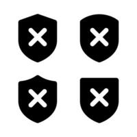 Shield with cross mark icon. Unsafe, no security sign symbol vector
