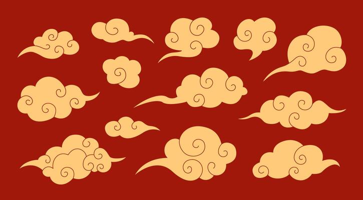 Set of traditional chinese clouds. Hand drawn illustration.