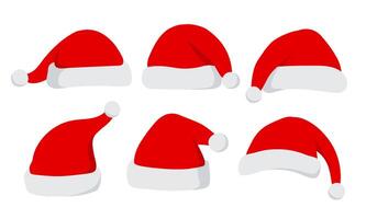 Set of Santa Claus hats on white background. Christmas hats isolated illustration. vector
