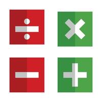 collection of plus, minus, times and divide signs with a red and green square background vector