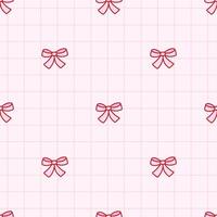 Seamless pattern of small cute bow knots on checkered pink background. Backdrop with coquette pretty charming bow. Vintage hand drawn illustration vector