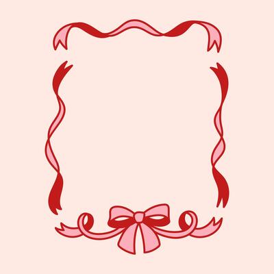 Frame of coquette pretty charming bow and ribbons. Hand drawn trendy border. Vintage bowknot frame for greeting cards, wedding, invitations, social media