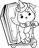 Halloween coloring page with unicorn for kids vector