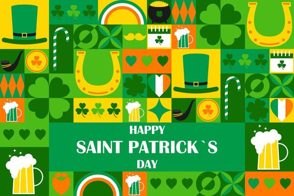 Happy Saint Patricks Day. Holiday banner design with modern geometric print. illustration