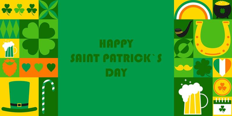Happy Saint Patricks Day. Holiday design. Template for banner, poster, background, greeting card with text inscription. illustration