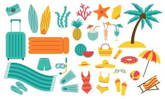 Summer beach set. Collection of male and female attributes for relaxation on the sea or ocean isolated on white background. illustration vector