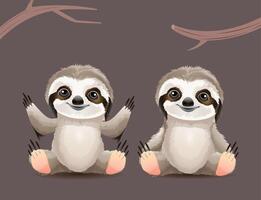Two Sloths pose. cartoon illustration Character design vector