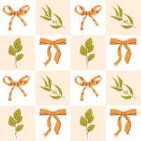 Geometric pattern with festive bows and leaves vector