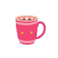 Cup of hot chocolate with marshmallows. Flat illustration. vector