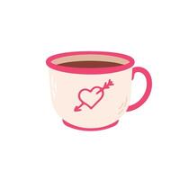 Cup of coffee with heart icon in doodle style on a white background vector