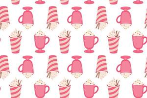 Seamless pattern with cute cups for valentines day. Flat illustration vector