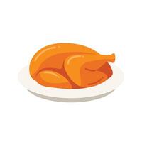 Roast chicken or turkey on plate icon in flat style on a white background vector