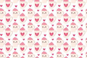 Seamless pattern with cute and mugs for valentines day. Flat illustration vector