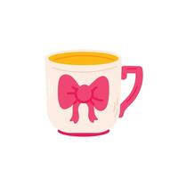Cup of tea with bow. Cute illustration in flat style. vector