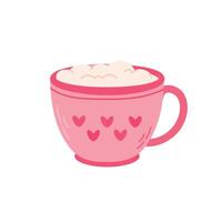 Cup of hot cocoa with hearts. Cute illustration in flat style vector