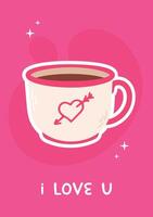 Valentines day greeting card with decorated cup on pink background vector
